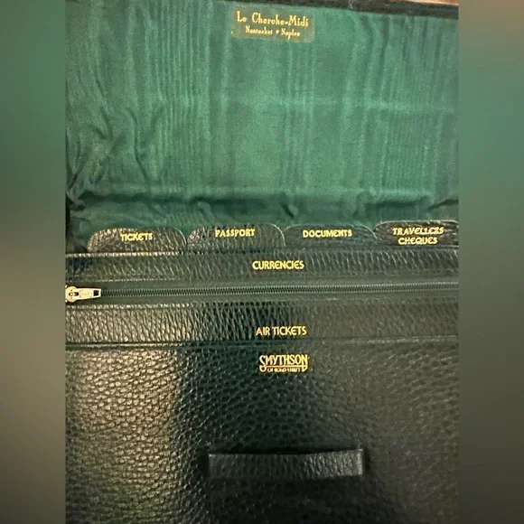 Smythson Luxury Embossed Pebble Green Leather Travel Organizer Bag Clutch - Picture 3 of 7